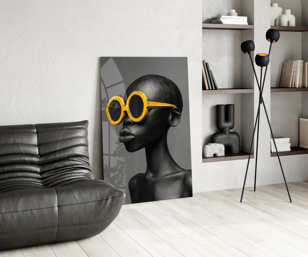Fashion glass print bringing editorial edge to a designer office