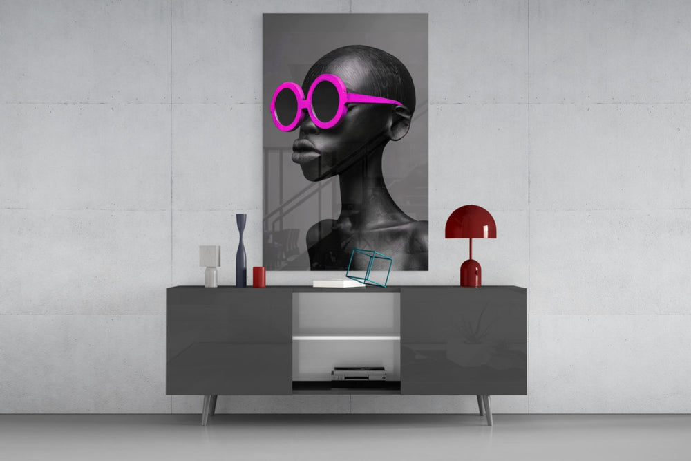 Faces of Colors magenta glass wall art catching light to reveal its sculpted contours