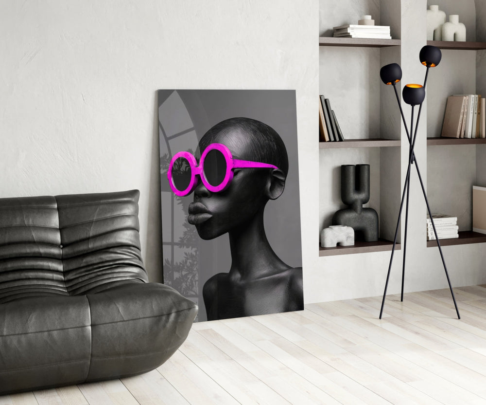 Fashion glass print bringing editorial edge to a designer office