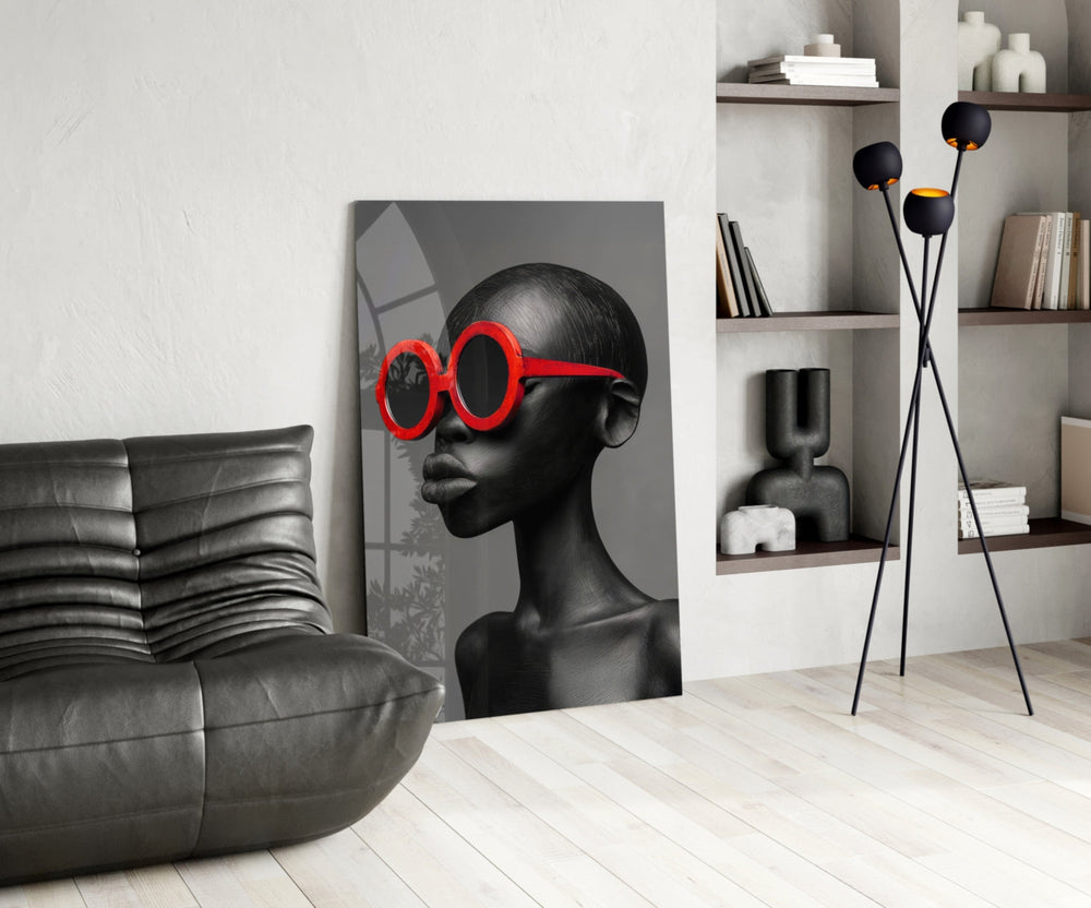 Fashion glass print bringing editorial edge to a designer office