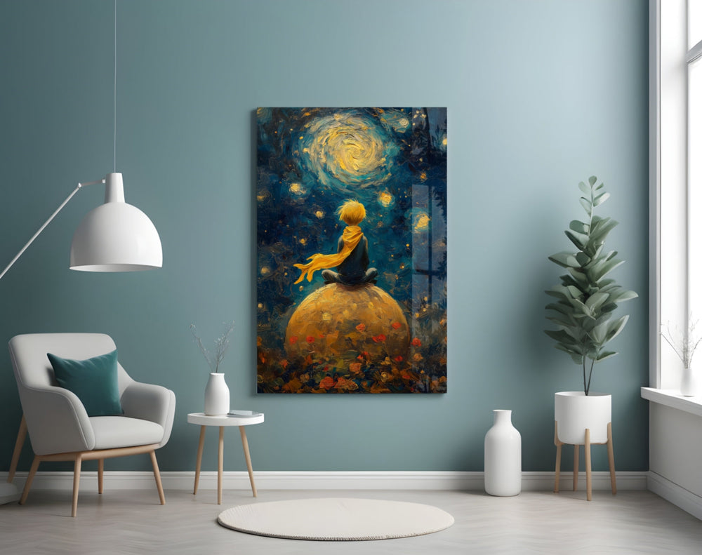 Little Prince artwork styled in a reading nook interior