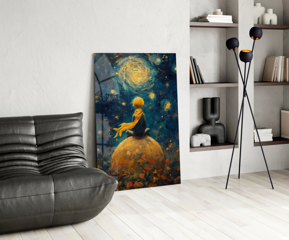 Storybook glass print bringing impasto edge to a creative loft