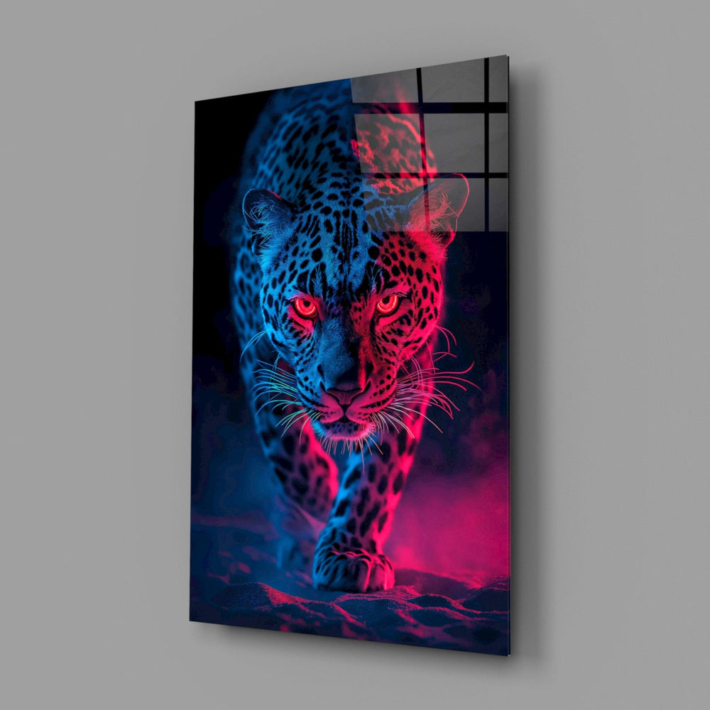 Designer-collection synthwave wildlife panel anchoring a man cave wall