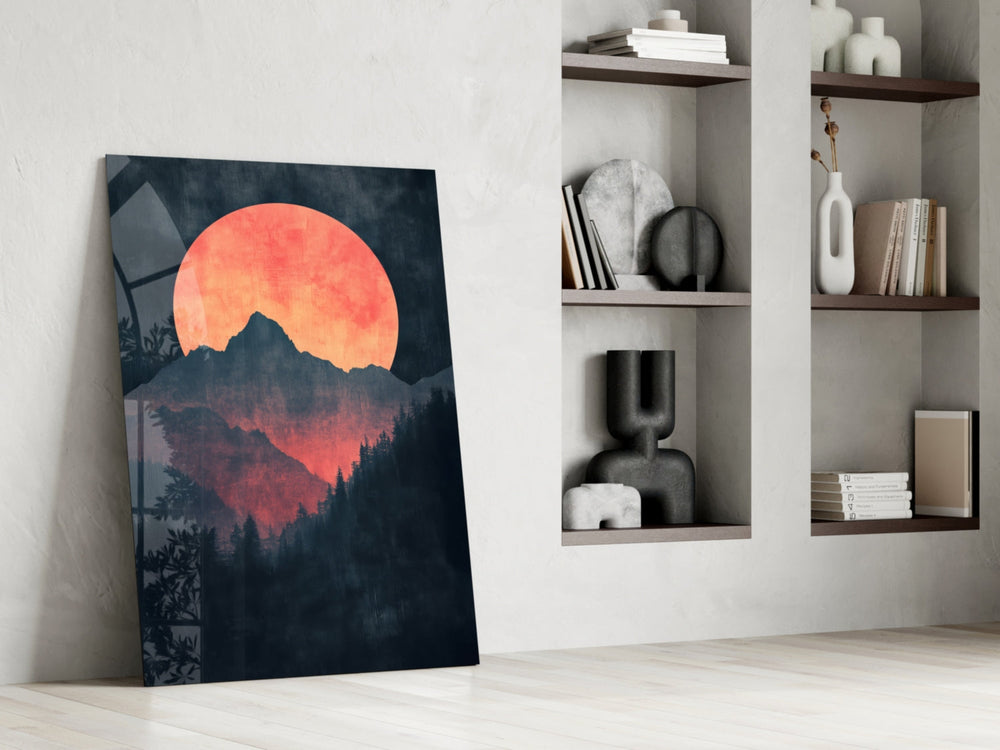 Landscape panel against a moody dark-painted accent wall