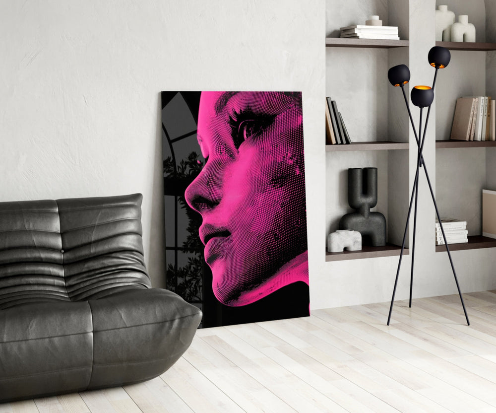 Pop-graphic glass print bringing retro-print edge to a boutique