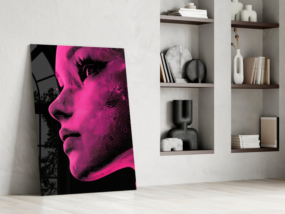 Pop-graphic panel against a moody dark-painted accent wall