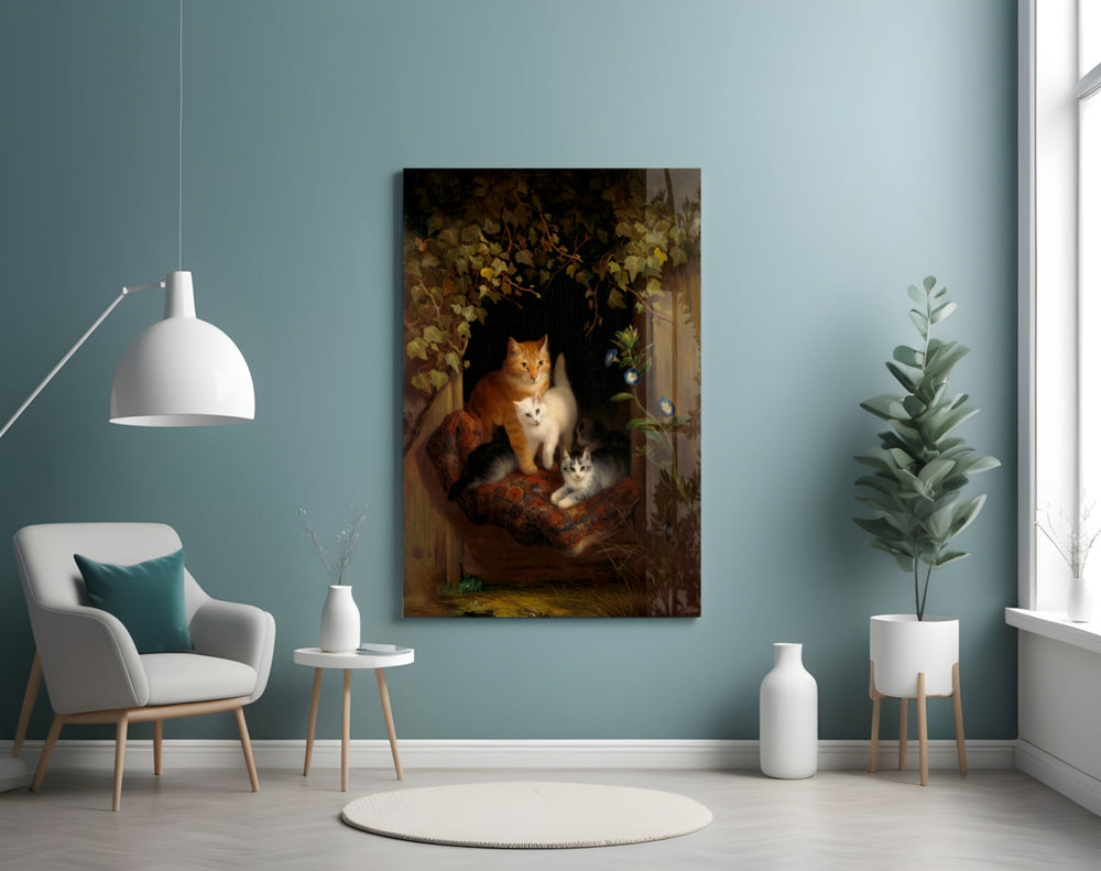 Family in the Window artwork styled in a reading nook interior