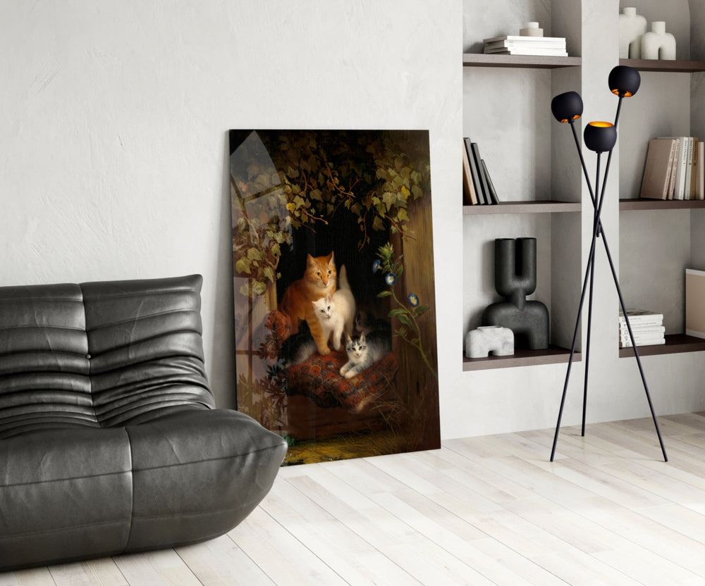 Old-Master glass print bringing cottage edge to a creative loft