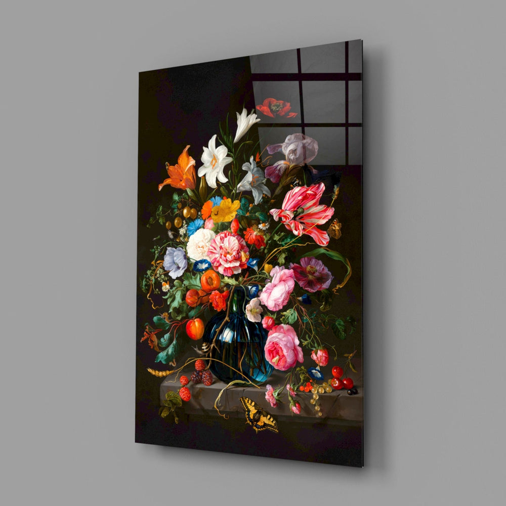 Designer-collection Old-Master still-life panel anchoring a hospitality interior wall