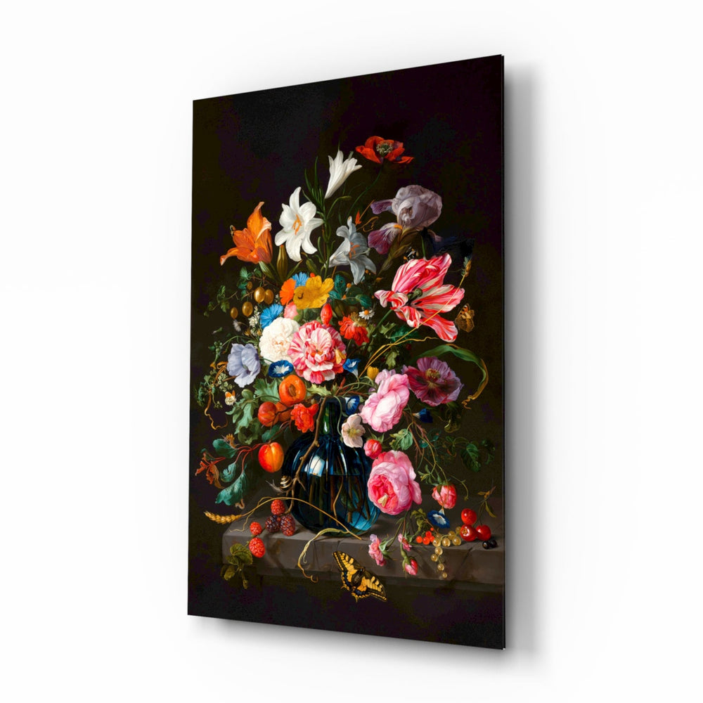 Classical Still Life glass wall art in a formal dining room