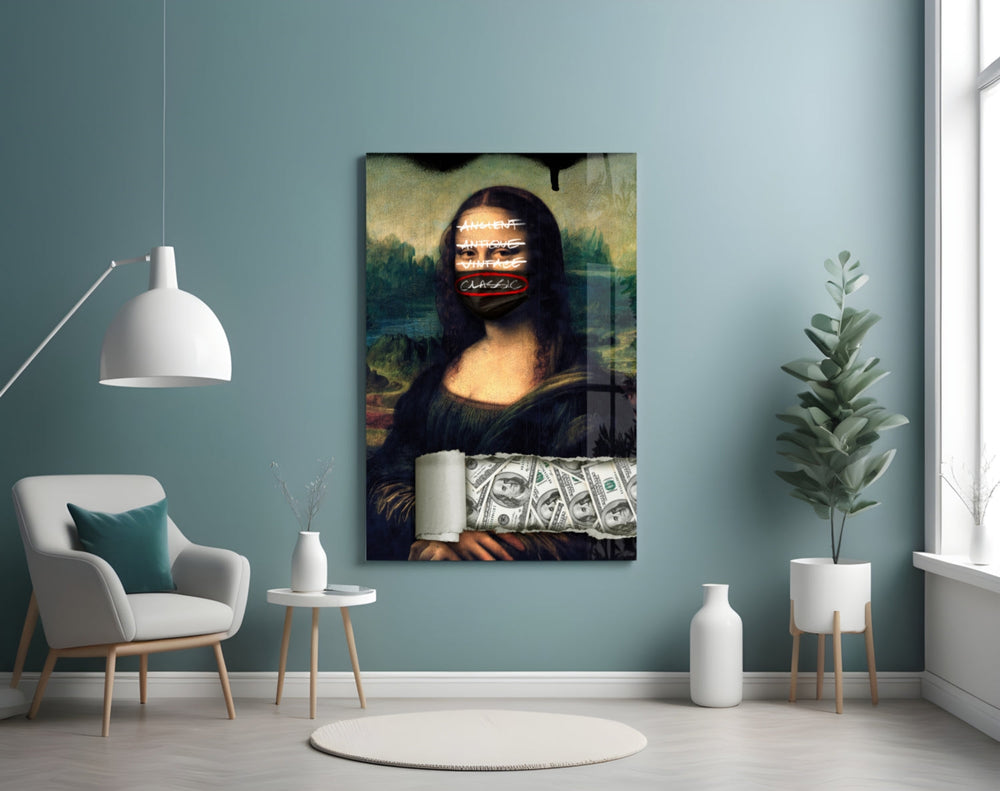 Modern Mona Lisa artwork styled in a modern living room interior