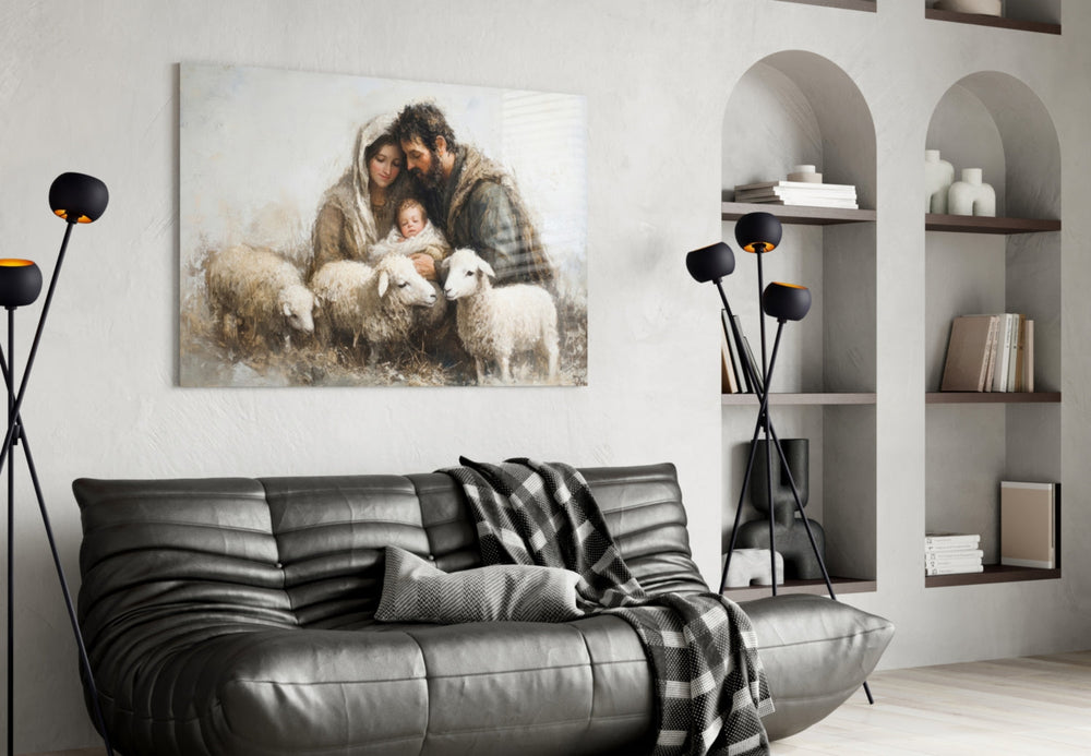 Holy Presence artwork styled in a meditation room interior