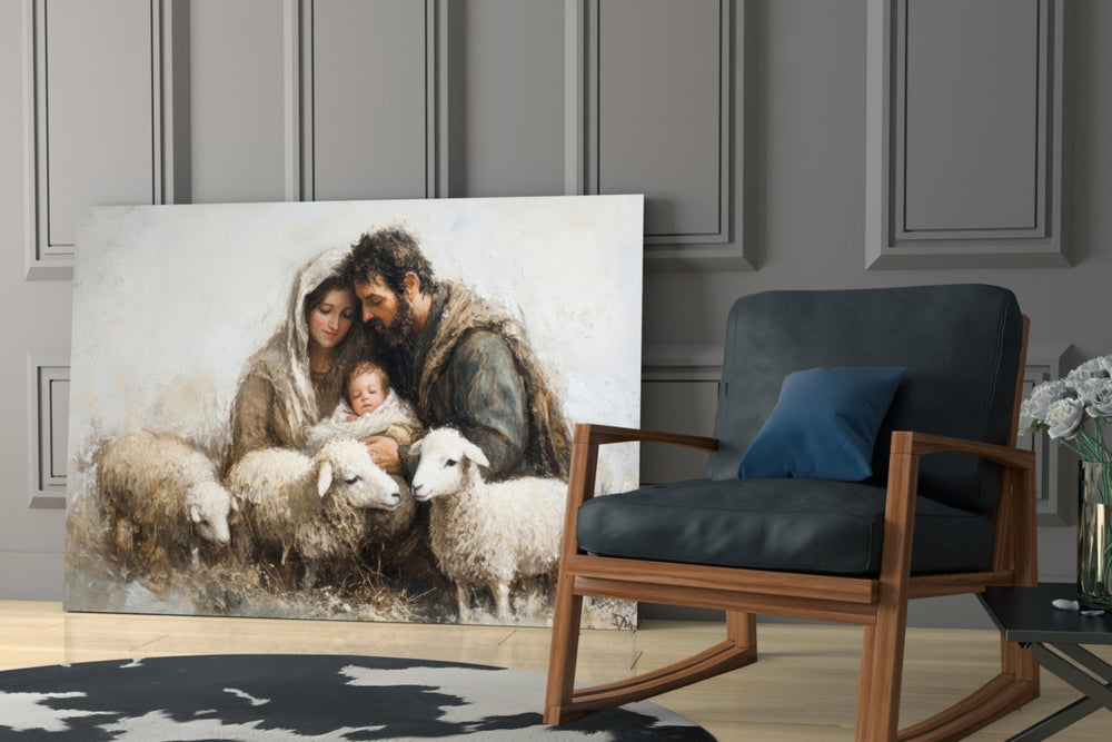 Sacred yatay panel against a moody dark-painted accent wall