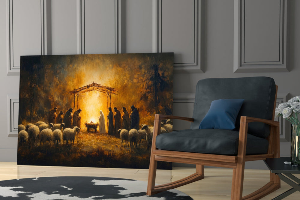 Sacred yatay panel against a moody dark-painted accent wall