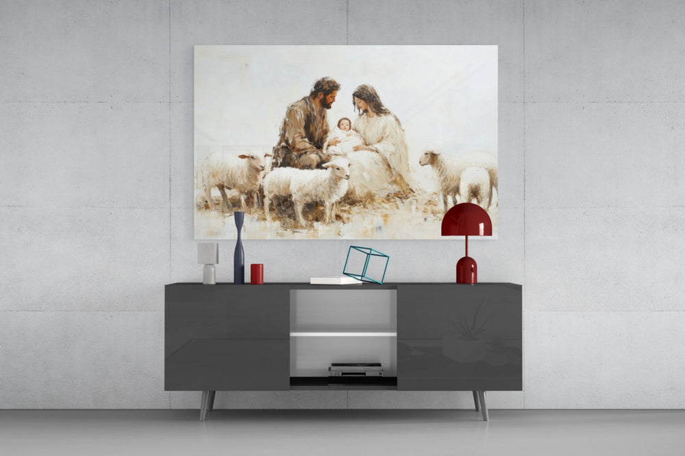 Respect of the Shepherds glass wall art catching light to reveal its painted impasto