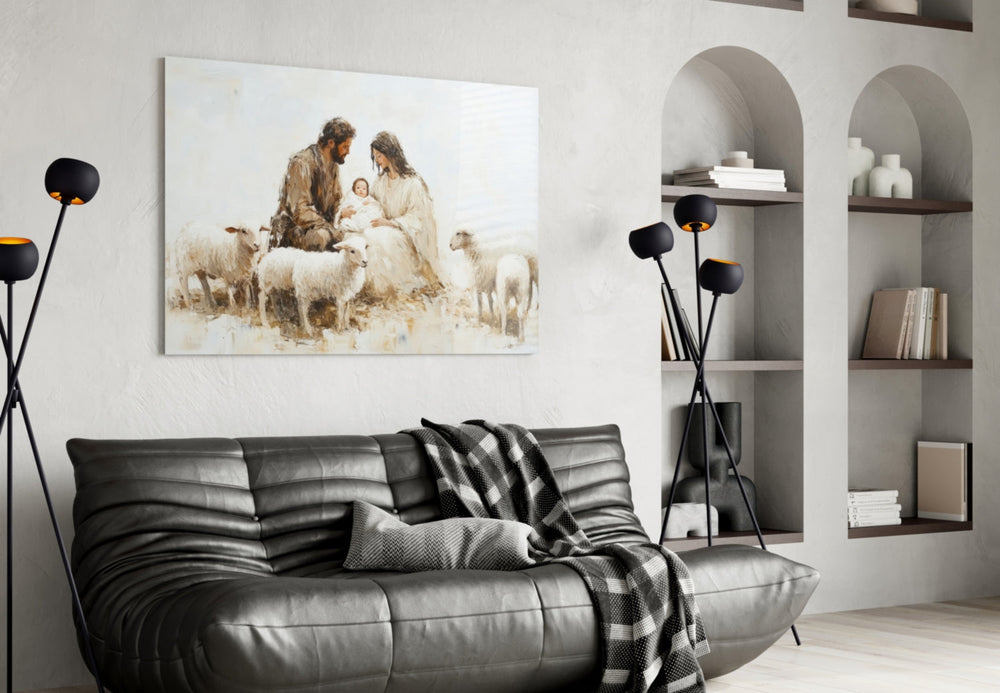 Respect of the Shepherds artwork styled in a meditation room interior