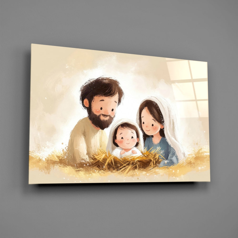 Designer-collection sacred-storybook panel anchoring a nursery wall