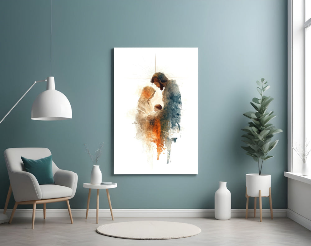 Holy Family artwork styled in a meditation room interior