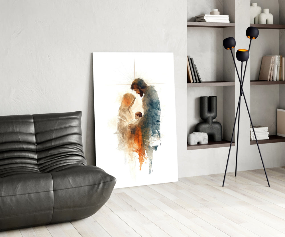 Sacred glass print bringing watercolor edge to a hallway gallery