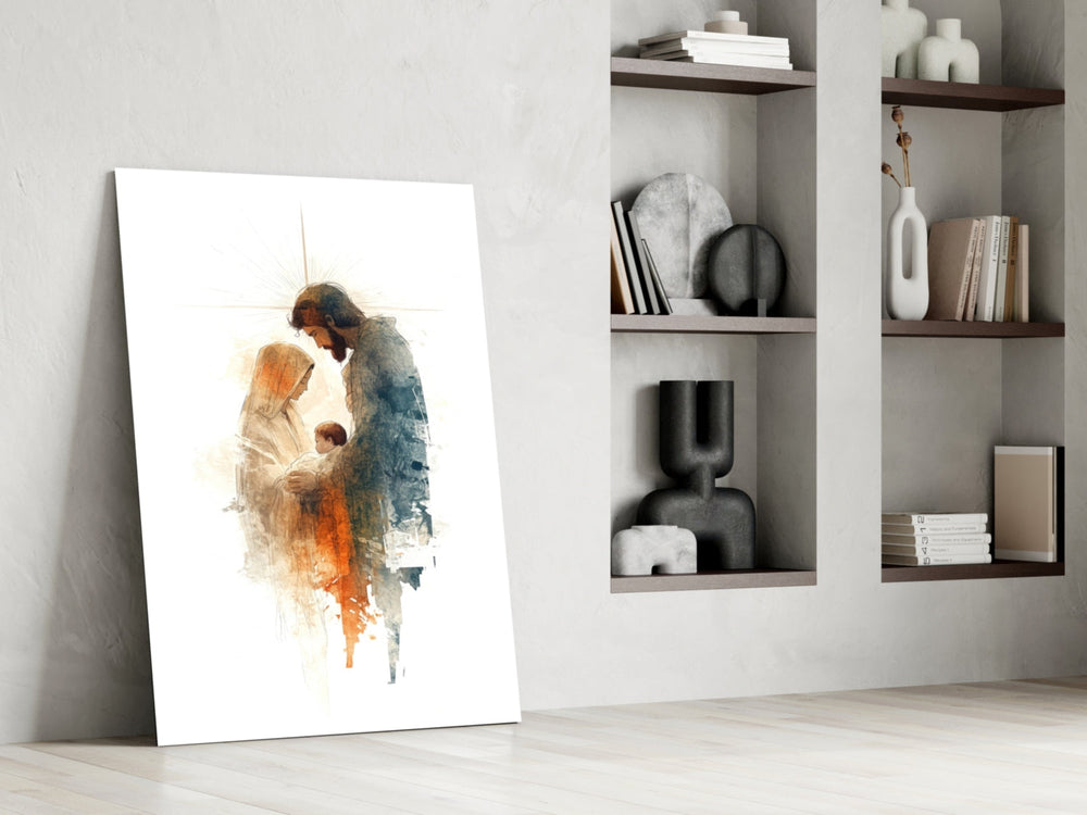 Watercolor panel against a moody dark-painted accent wall