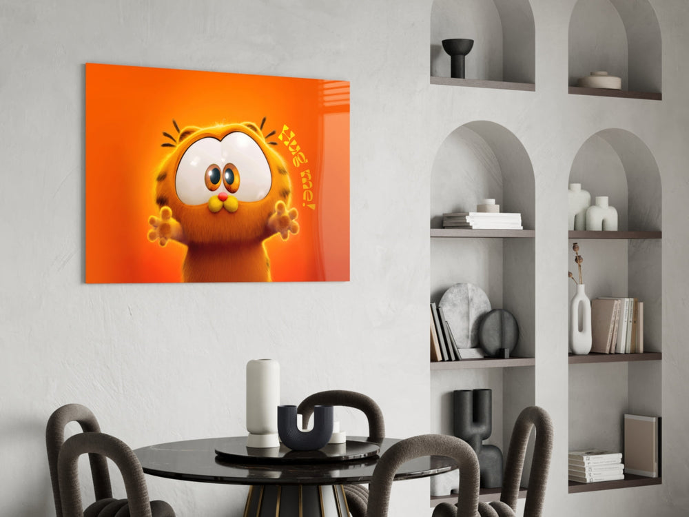 Cartoon glass print bringing playful edge to a creative loft