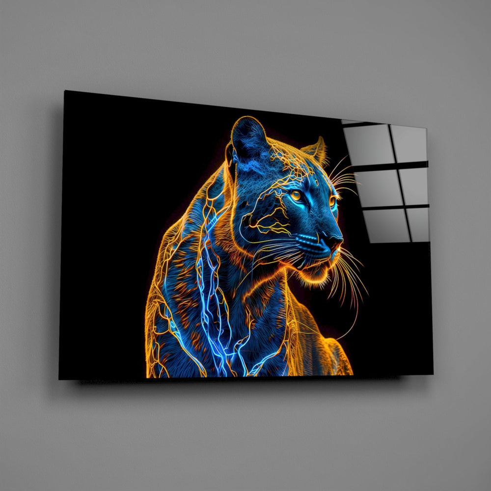Designer-collection cyber-wildlife panel anchoring a man cave wall
