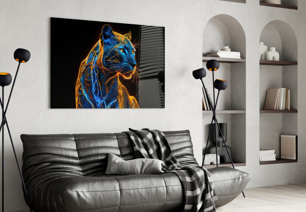 Neon Jaguar artwork styled in a designer office interior