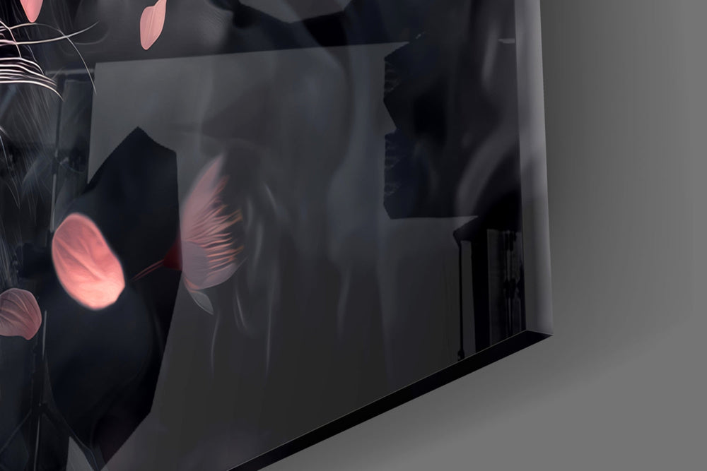 Designer-collection artwork in a moody bedroom interior