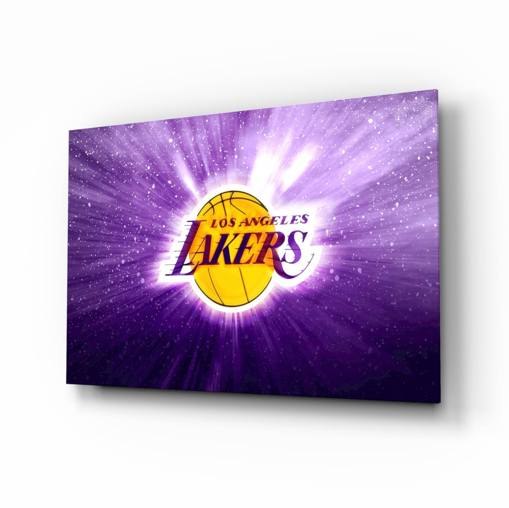 Los Angeles Lakers Purple Flash glass wall art in a modern man cave