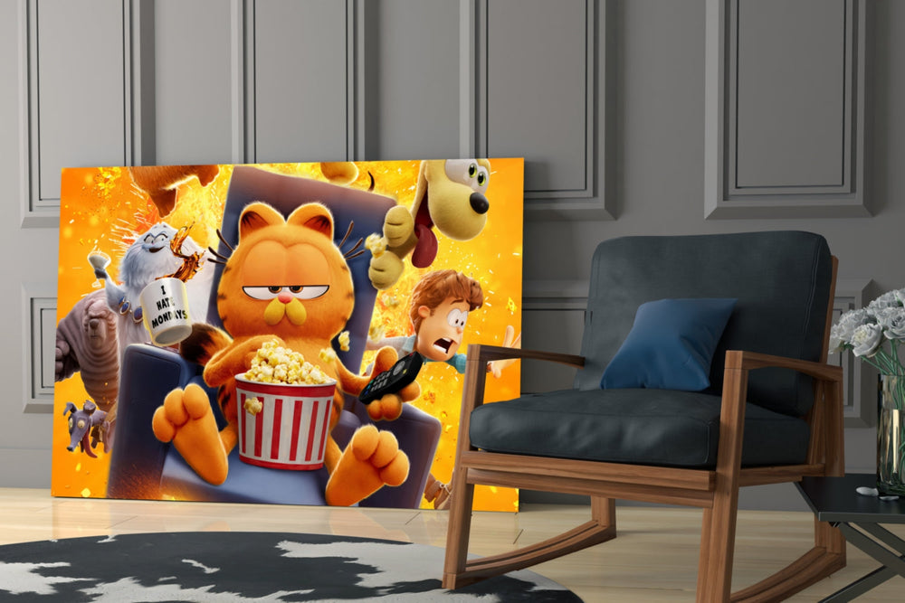 Cartoon yatay panel against a moody dark-painted accent wall