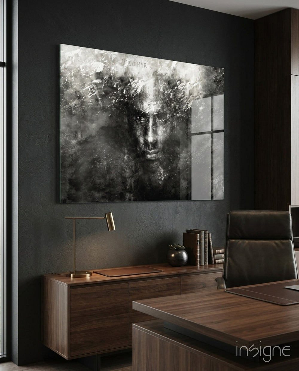 Kobe Bryant Storm glass wall art in a modern man cave