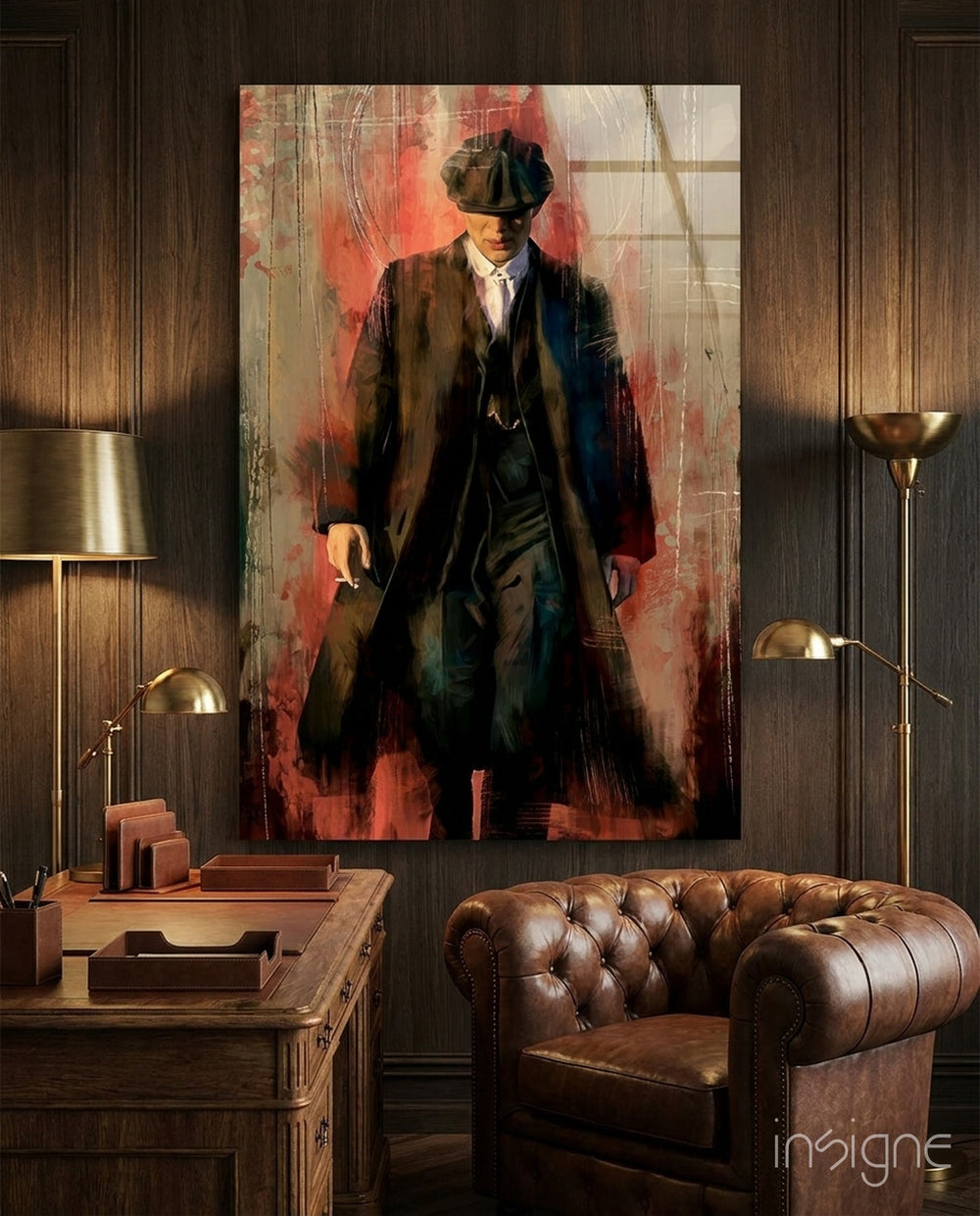 Peaky Blinders Tommy Shelby Walk glass wall art in a modern home cinema
