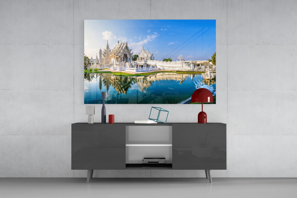 Wat Rong Khun palace mirror reflection glass wall art above master-bedroom headboard