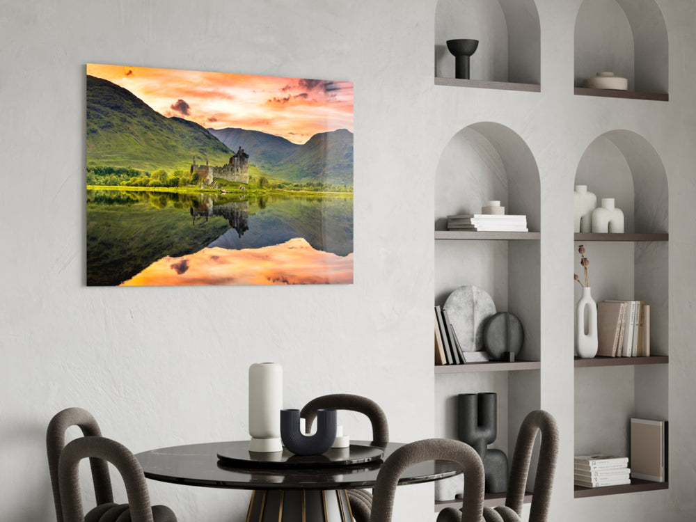 Medieval ruin Scotland twilight glass wall art in heritage library
