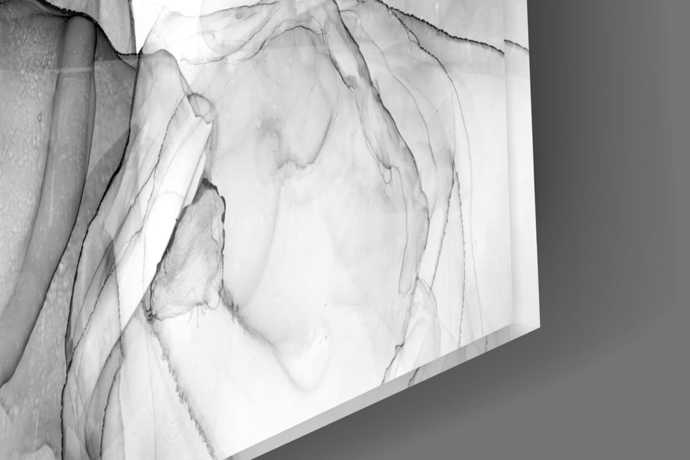Charcoal smoke fluid-art glass wall art in spa bathroom over freestanding tub