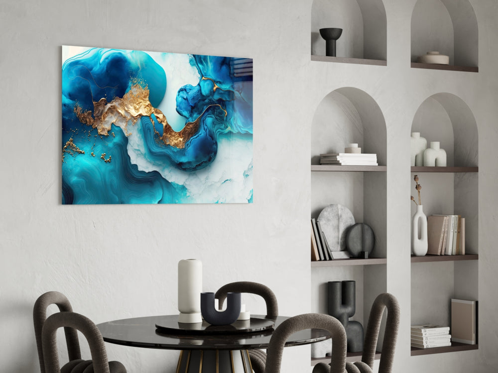 Cinematic agate-luxury splash glass wall art in hotel lounge