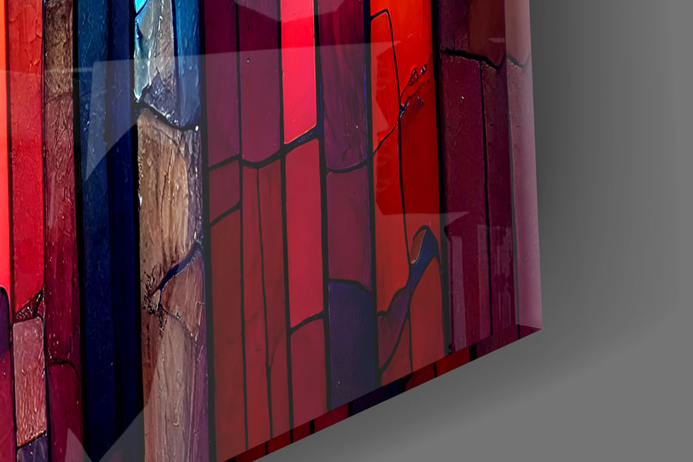 Cathedral-color mosaic glass wall art in designer dining room with brass fixtures