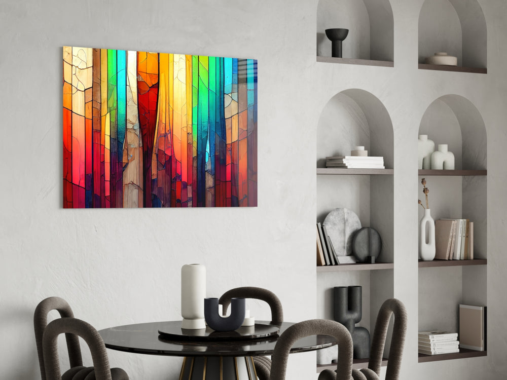 Crackle rainbow column glass wall art in fashion-atelier reception