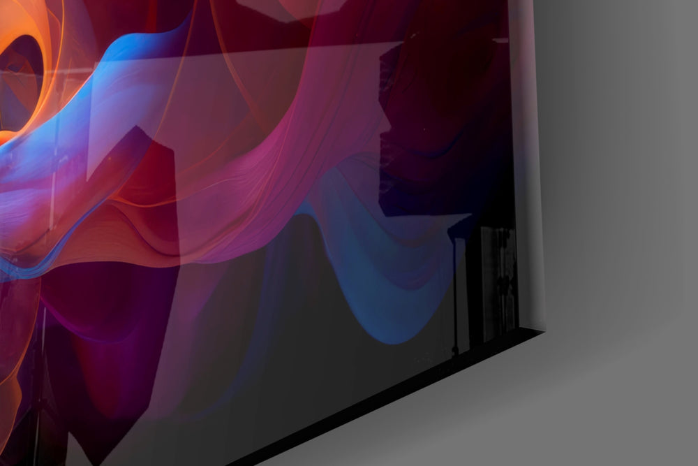 Black-void smoke plume cinematic glass wall art in fashion-atelier reception
