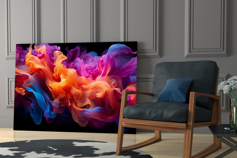 Colored ink billow cinematic glass wall art in designer hallway