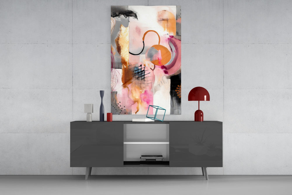 Paper-cut feminine abstract glass wall art in creative-studio dining nook