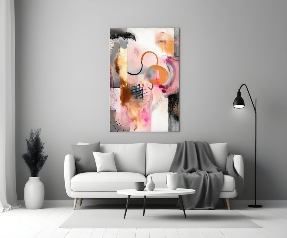 Contemporary-studio pastel collage glass wall art in designer hallway