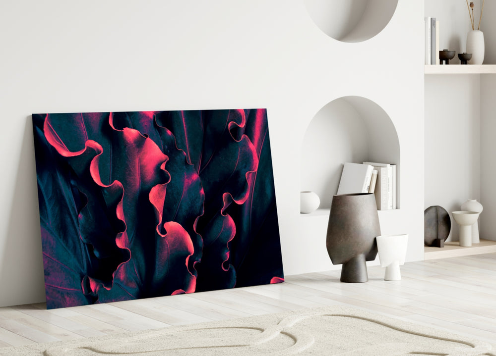 Tropical-modern rim-lit foliage glass wall art in hospitality lounge entry