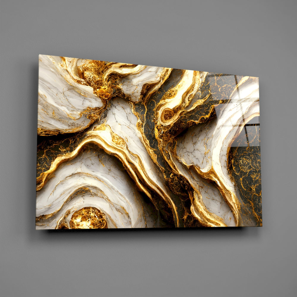 Luxury-stone marble glass wall art over walnut sideboard with crystal lamp