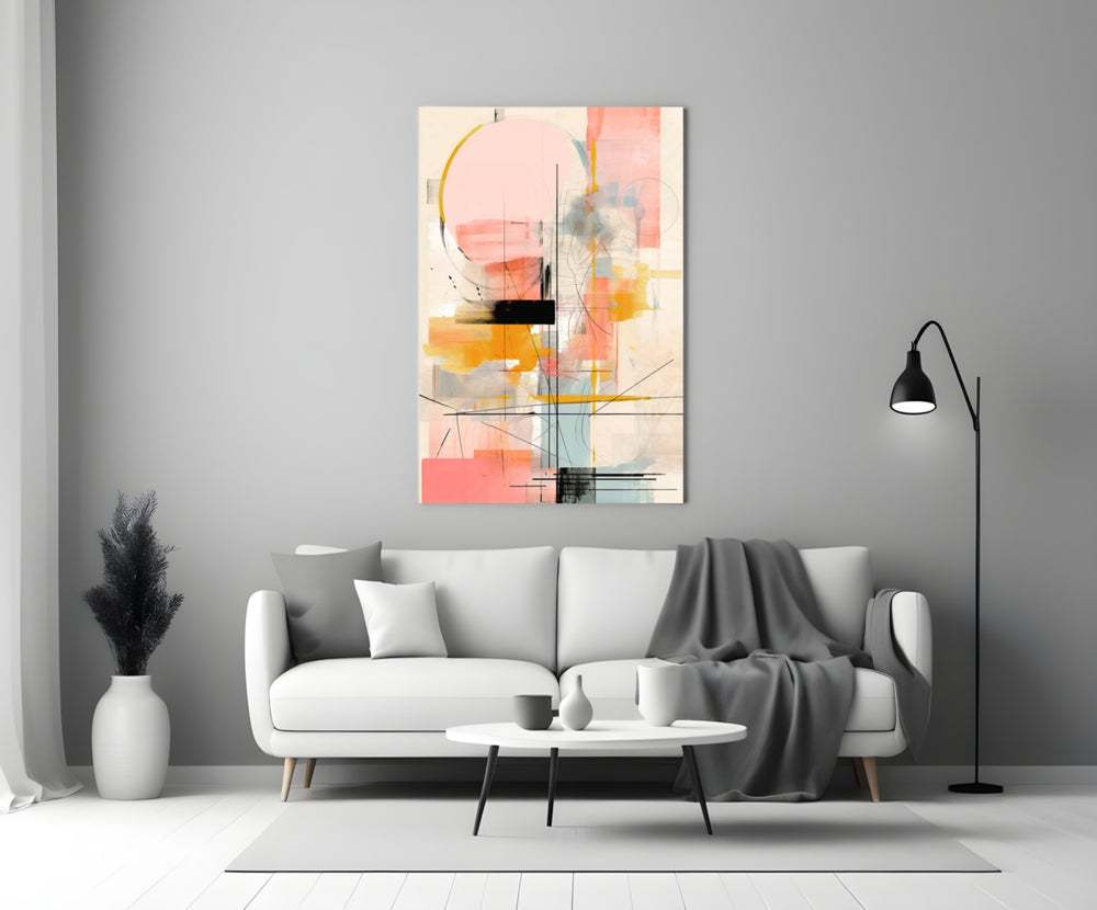 Contemporary-studio pastel collage glass wall art in designer hallway