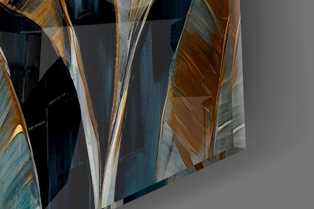 Art-deco tropical foliage glass wall art in boutique-hotel lounge