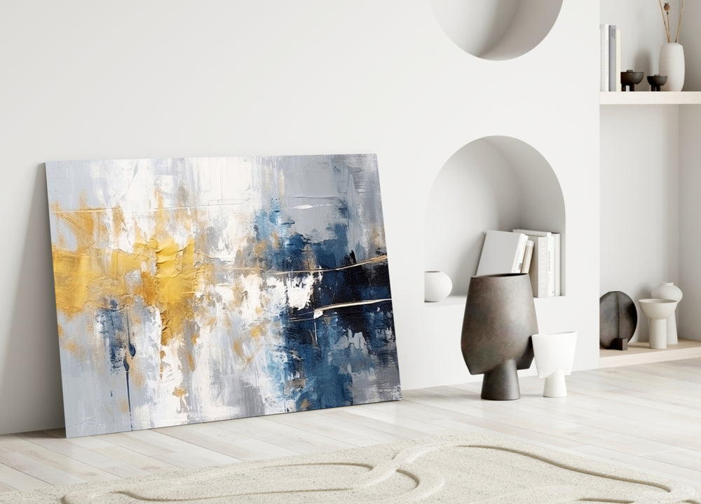 Couture gold-burst abstract glass wall art in boutique-hotel lounge