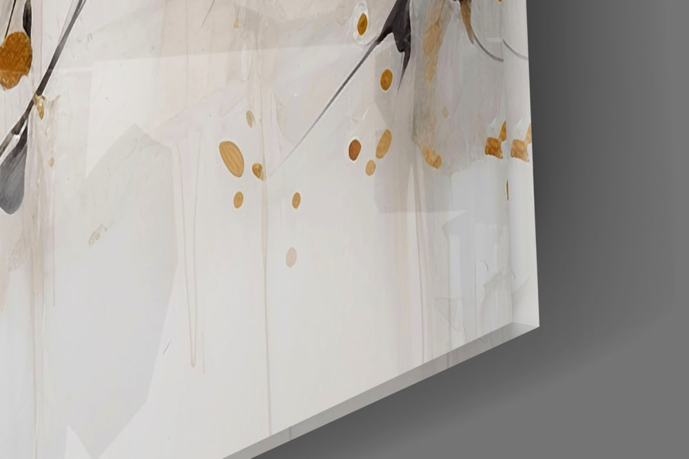 Eastern-style bird cinematic glass wall art in boutique-hotel suite