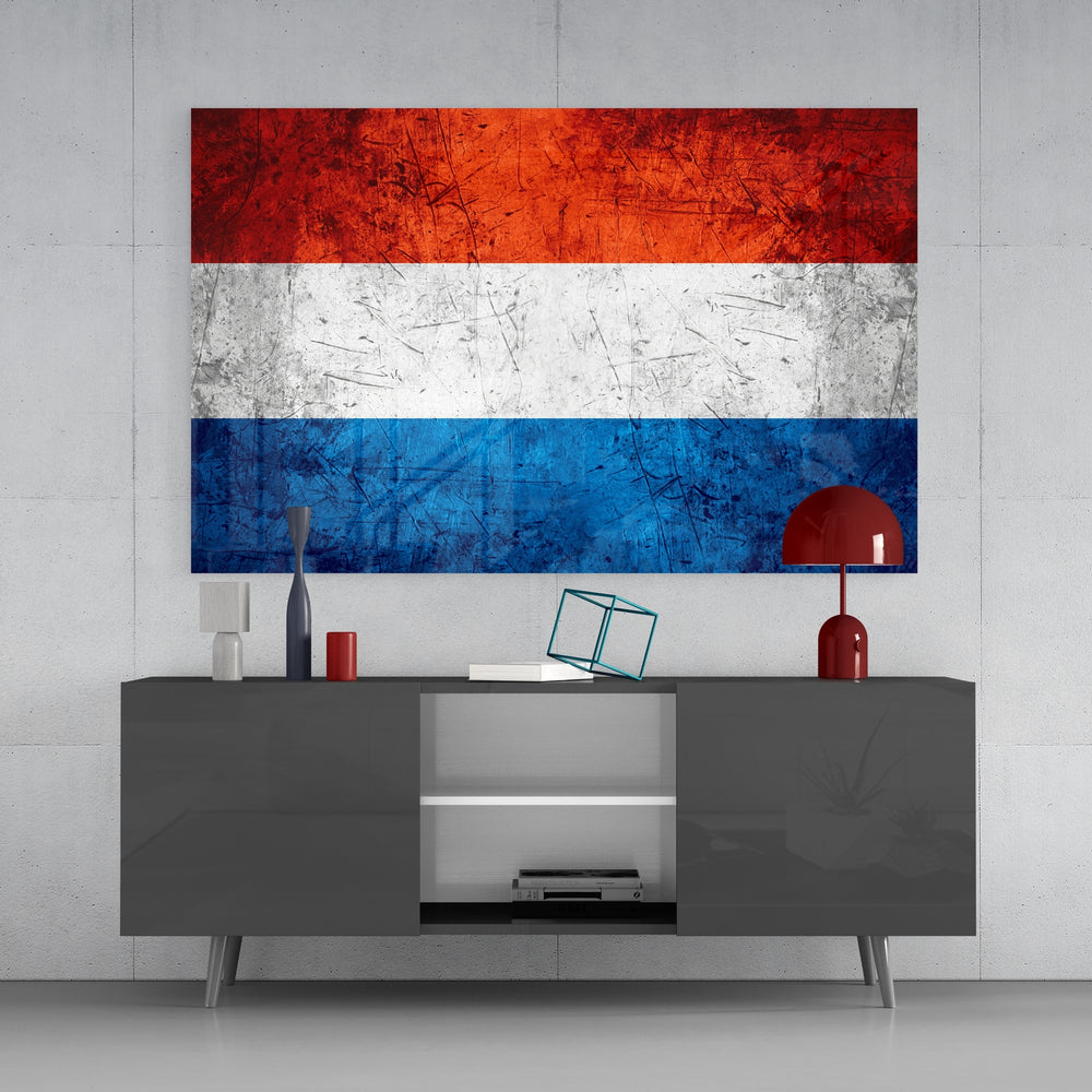 Heritage flag grunge cinematic glass wall art in study reading nook