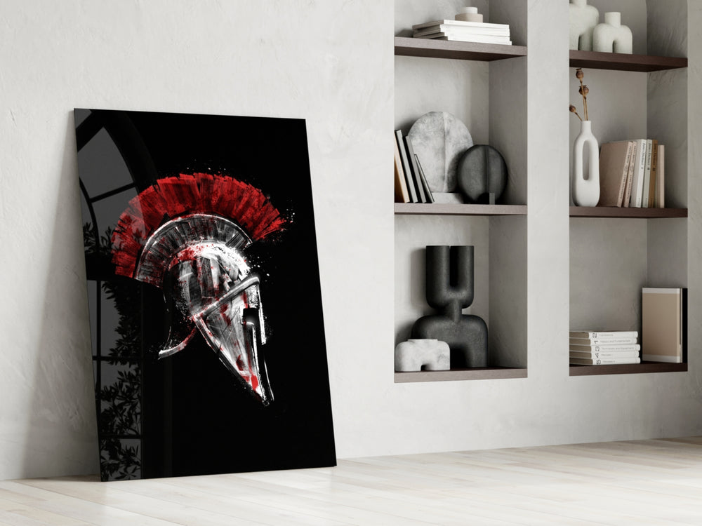Battle-scarred Corinthian glass wall art in heritage hallway